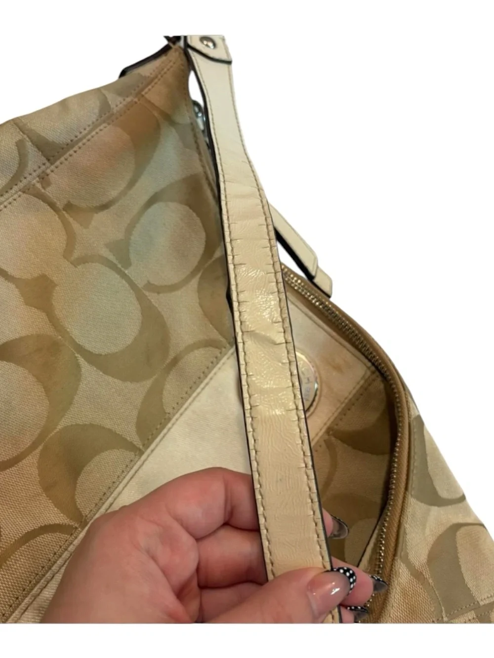 Coach Signature Stripe Convertible Hobo Shoulder Bag Khaki Cream Y2K F19281